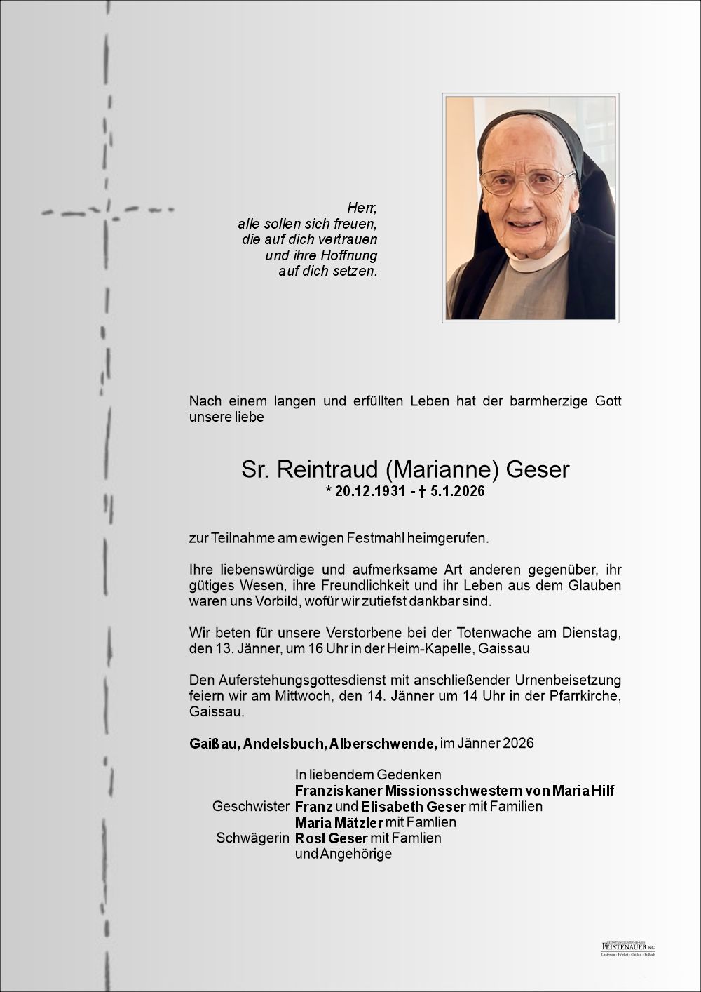 Sr. Reintraud (Marianne) Geser